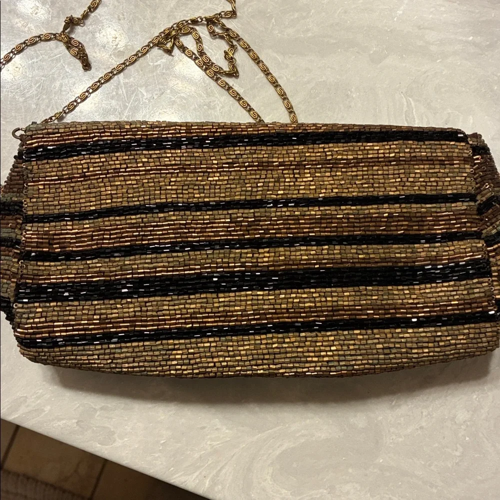 Moyna Black and‎ Gold Beaded Clutch